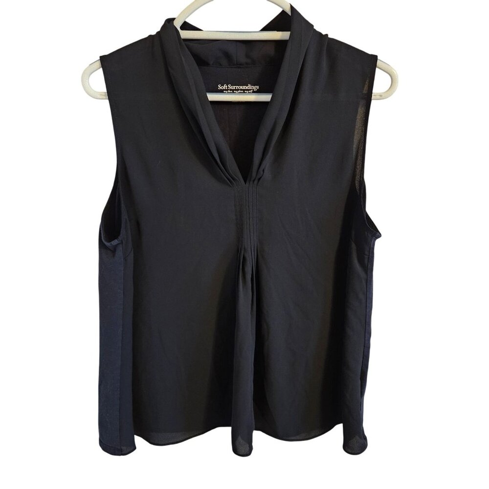 Soft Surroundings Woman Size L  Sleeveless Gathered V Neckline Black Classic